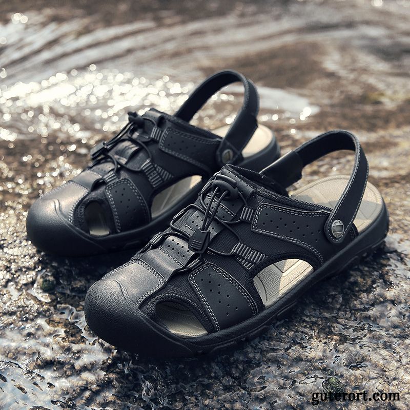 Sandalen Herren Sommer Große Größe Schuhe Weiche Sohle Atmungsaktiv Neue Sandfarben Schwarz