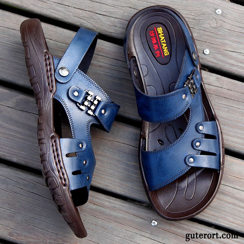 Sandalen Herren Weiche Sohle Casual Sommer Rutschsicher Trend Neue Sandfarben Blau