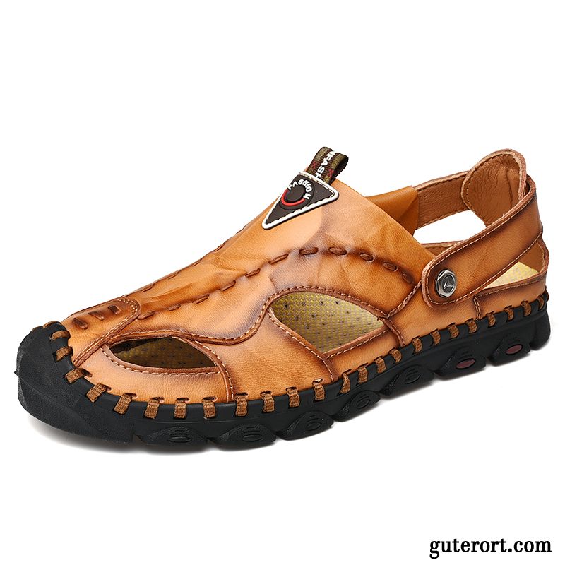 Sandalen Herren Weiche Sohle Europa Echtleder Neue Trend Sommer Braun