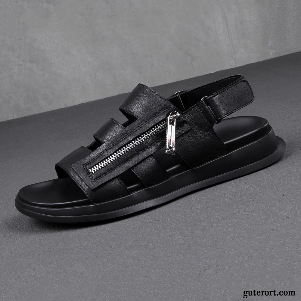 Sandalen Herren Weiche Sohle Trend Neue Leder Persönlichkeit Sommer Weiß Schwarz