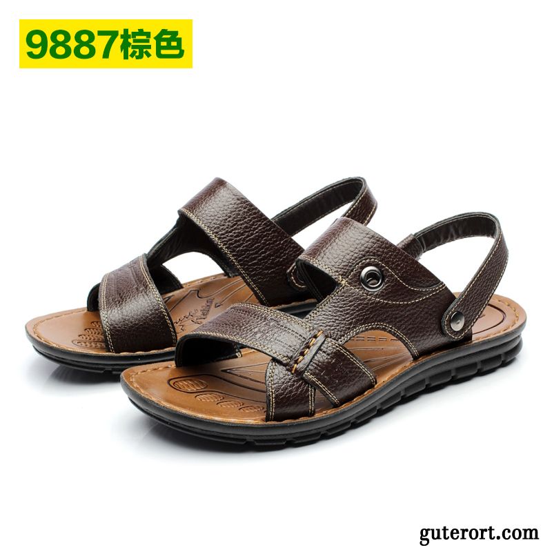 Sandalen Wasserfest Outdoor, Sandalen Herren Leder Braun Hellblau