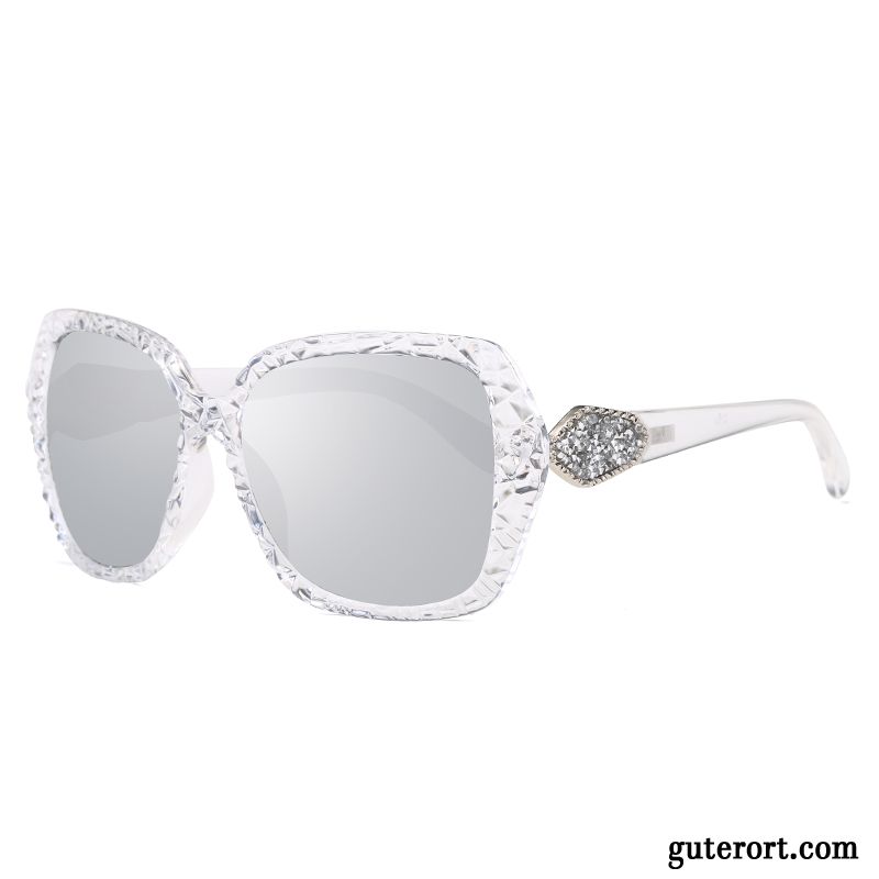 Sonnenbrille Damen Retro 2018 Trend Persönlichkeit Rundes Gesicht Elegant Silber Weiß