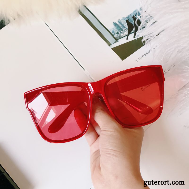 Sonnenbrille Damen Rundes Gesicht Sonnenbrillen Groß Transparent Super Liebhaber Schwarz Rot