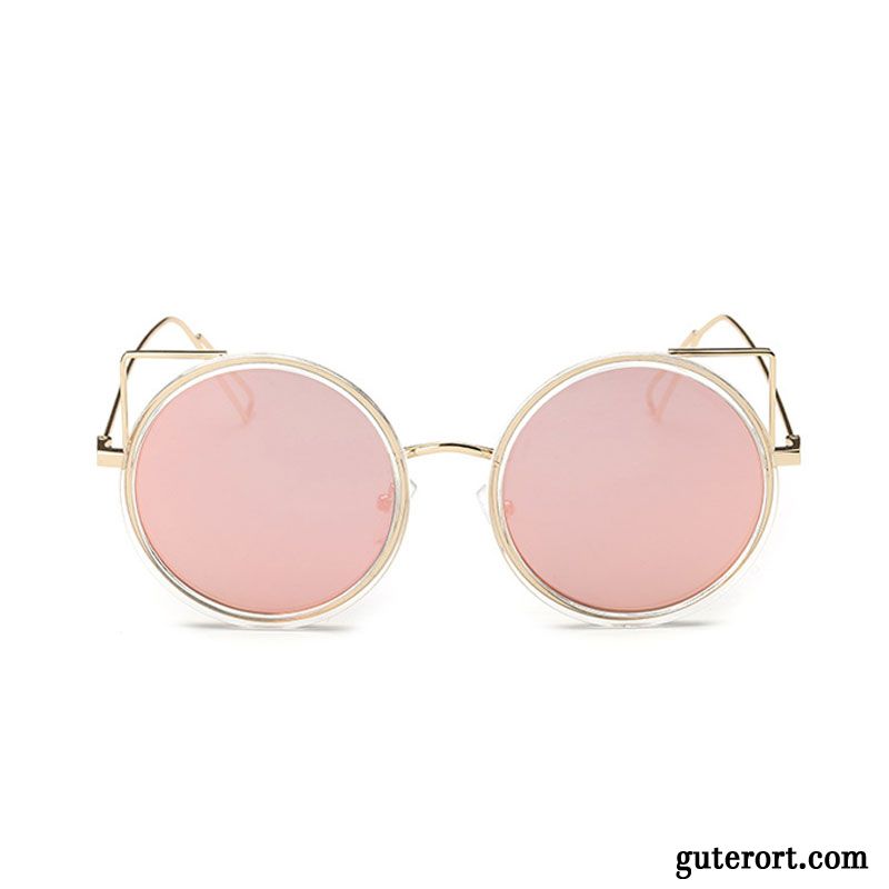 Sonnenbrille Damen Sonnenbrillen Rundes Gesicht Retro Mode Trend Mesh Silber Rosa Rot