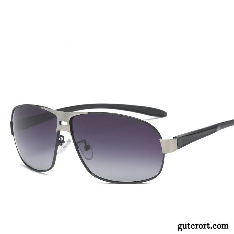 Sonnenbrille Herren Aluminium Magnesium Fahren Retro Sonnenbrillen Seide Zweifarbig Schwarz Grau