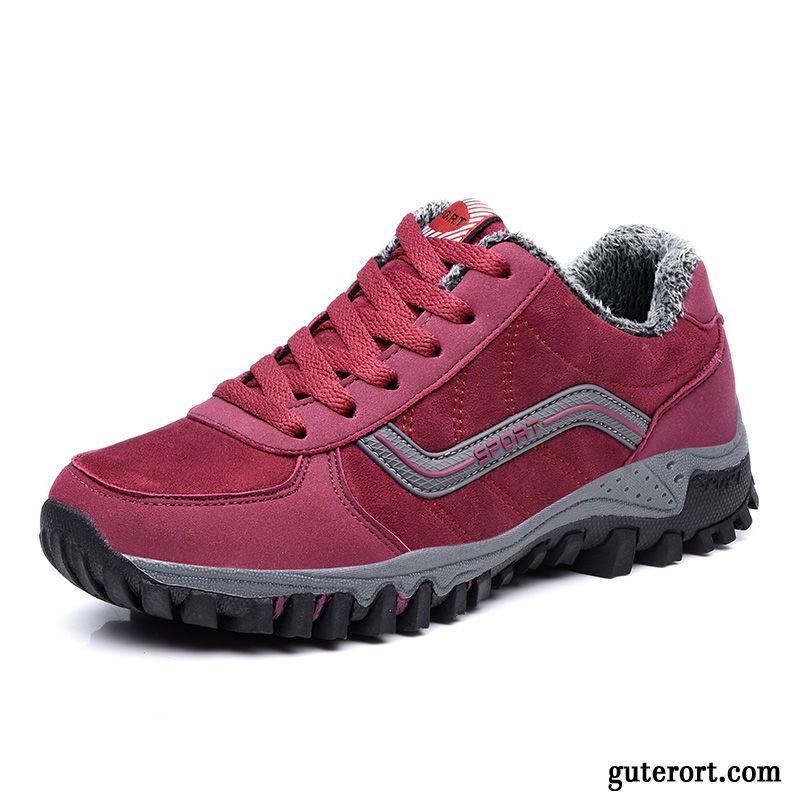 Sportschuhe Damen Baumwolle Schuhe Rutschsicher Spazierengehen Winter Plus Samt Thermische Rot