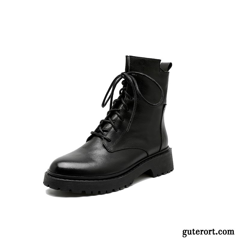 Stiefel Damen Echtleder Kurze Stiefel Retro Herbst Winter Neue Schwarz