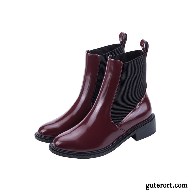 Stiefel Damen Kurze Stiefel Herbst Martin Stiehlt Trend Neue Ultra Bordeauxrot Nackte Farbe Rot