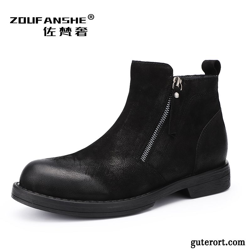 Stiefel Herren Allgleiches Retro Trend England Schuhe Kurze Stiefel Schwarz