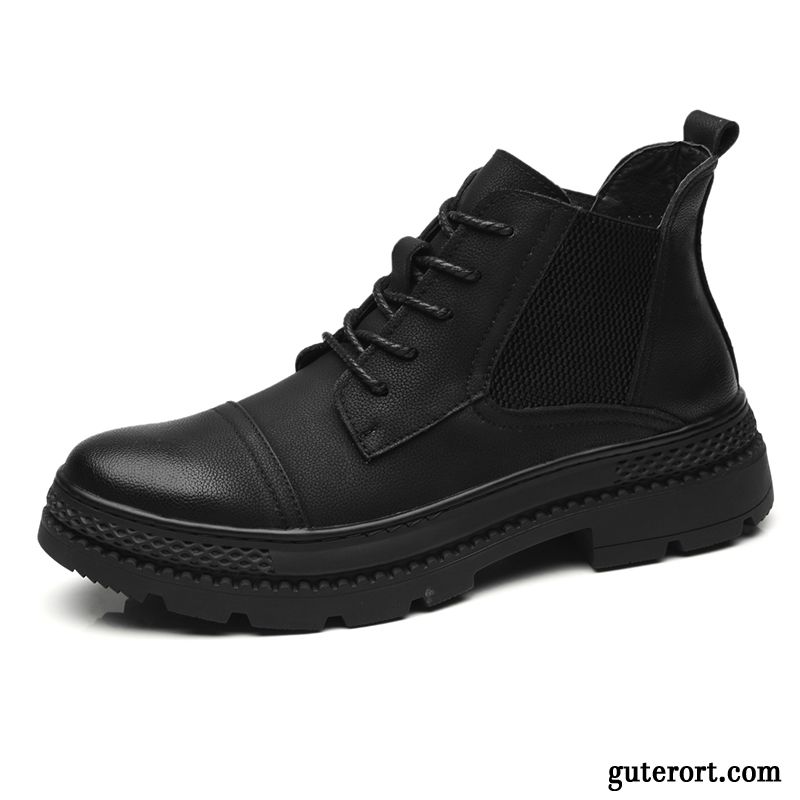 Stiefel Herren Casual Echtleder Trend Kurze Stiefel Hohe Allgleiches Schwarz