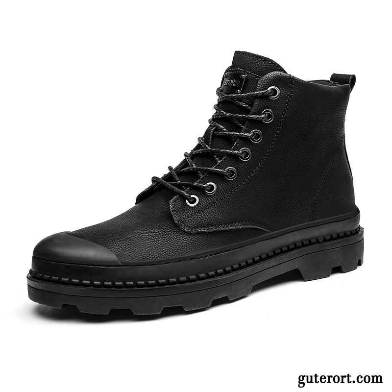 Stiefel Herren Kurze Stiefel England Hohe Baumwolle Schuhe Echtleder Cargohose Schwarz