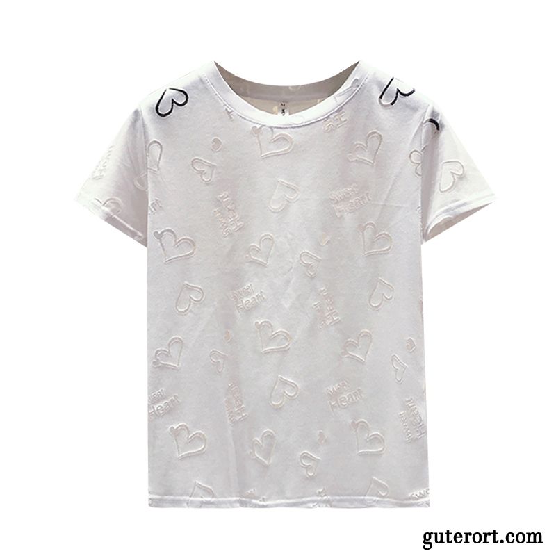 T-shirts Damen Entwurf Halb Ärmel Stickerei Hohl Unteres Hemd Sommer Weiß Beige