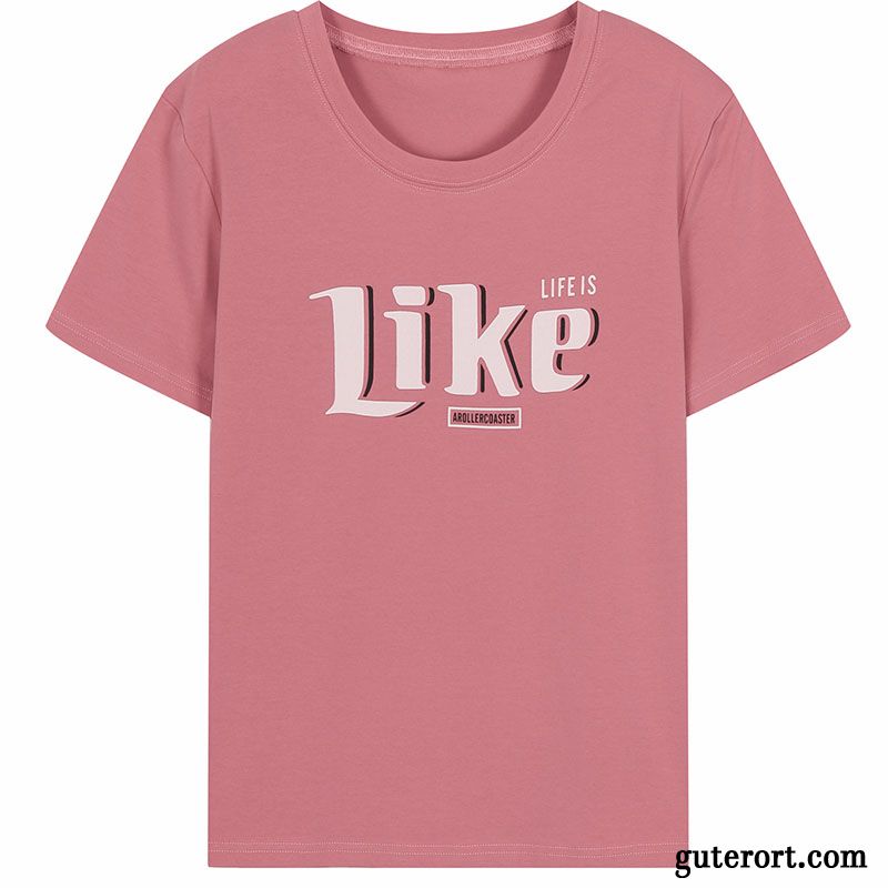 T-shirts Damen Halb Ärmel Neu Lose Baumwolle Allgleiches Sommer Rosa