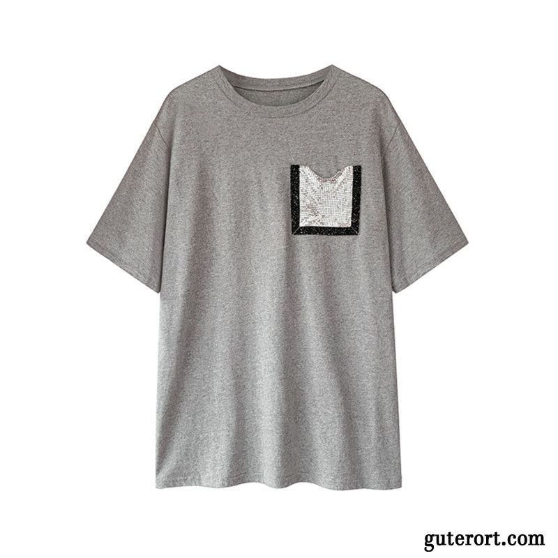 T-shirts Damen Langer Abschnitt Große Größe Mantel Neu Trend Baumwolle Grau