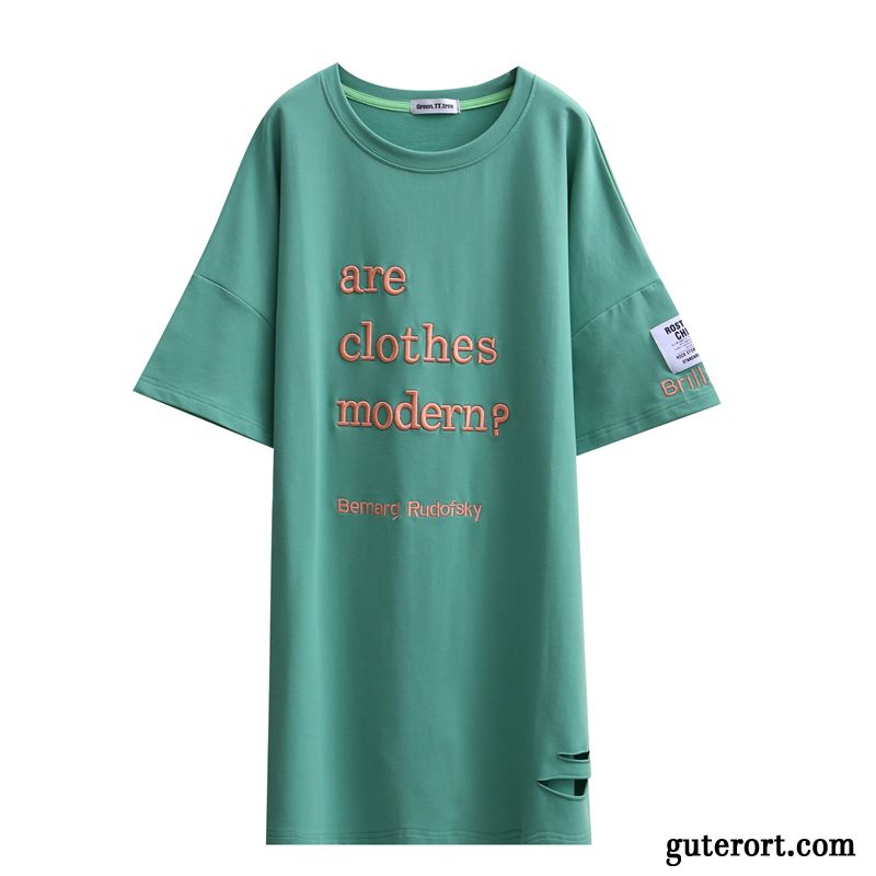 T-shirts Damen Mantel Fett Neu Bestickt Löcher Sommer Grün