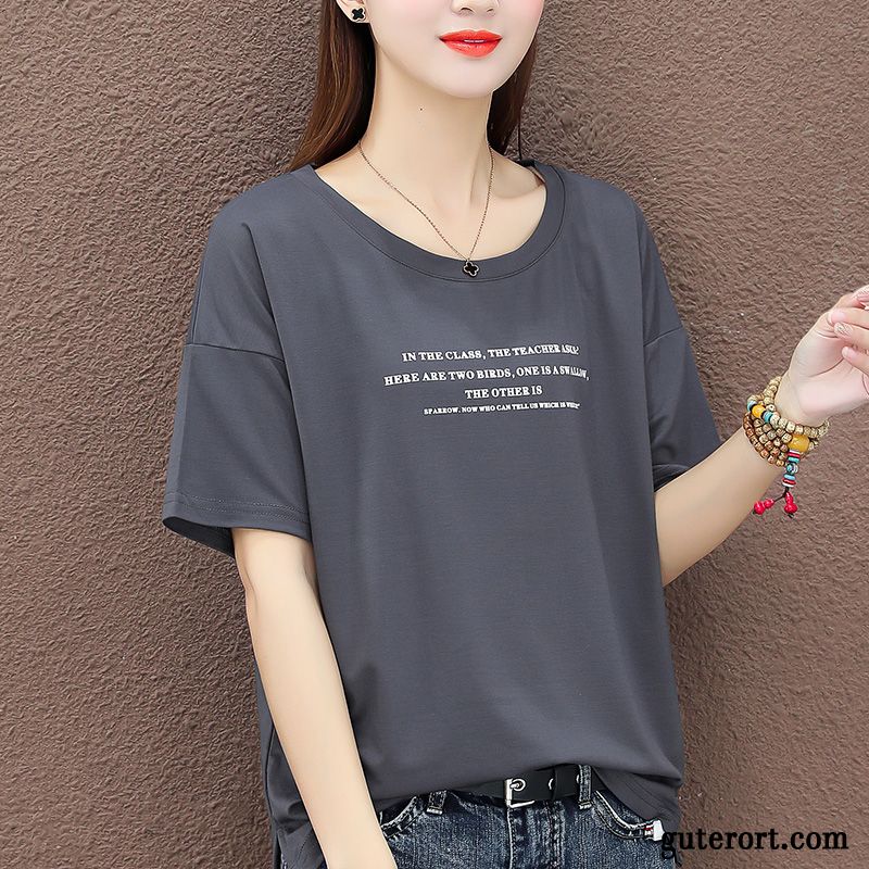 T-shirts Damen Mantel Lose Trend Mode Neu Halb Ärmel Grau Dunkel