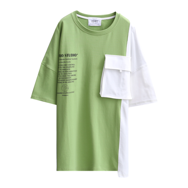 T-shirts Damen Trend Große Größe Lose Tasche Sommer Persönlichkeit Grün