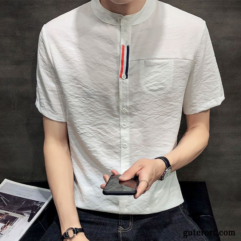 T-shirts Herren Mantel Trend Hemd Sommer Halb Ärmel Chinesischer Stil Weiß