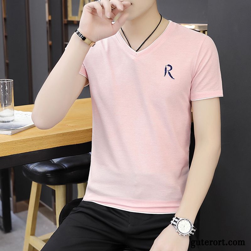 T-shirts Herren Sommer Unteres Hemd Rundhals Mantel Trend Rosa