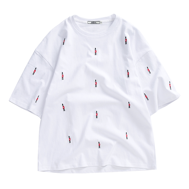 T-shirts Herren Unteres Hemd Bestickt Trend Lose Europa Frisch Weiß