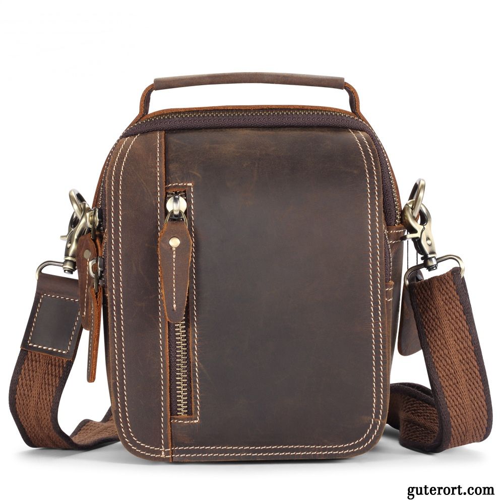 Umhängetaschen Herren Gürteltasche Rindsleder Top Leder Mini Retro Telefon Braun Dunkel